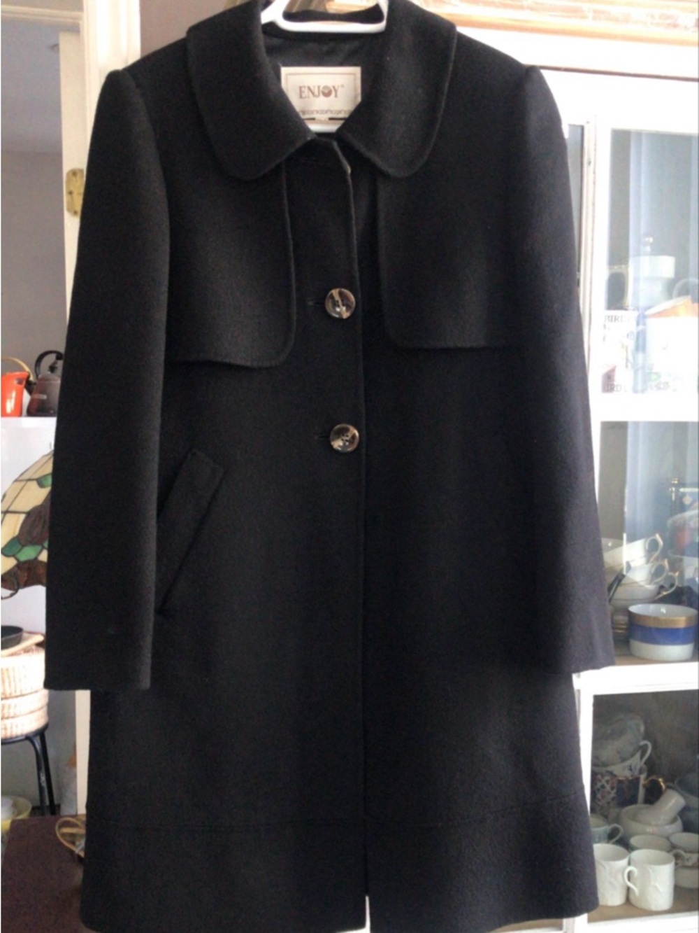 Black Wool-Blend Single-Breasted Coat